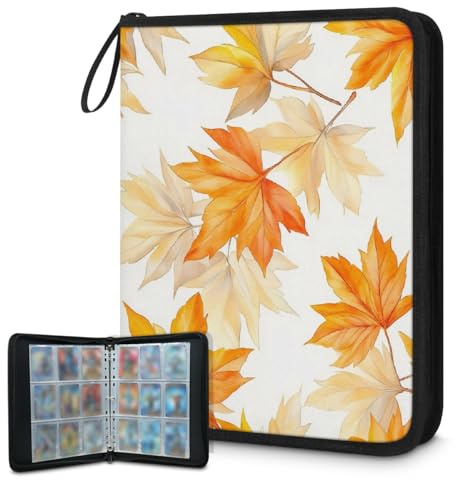 Carpeta de tarjetas coleccionables con 9 bolsillos, hojas de arce otoñales, álbum de tarjetas con fundas extraíbles, impermeable, con cremallera, capacidad para 50 páginas y 900 tarjetas