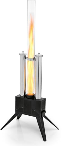 LANDMANN Pellet Feuersäule | Pellet Feuerstelle - ideal als Feuerrohr & Feuersäule | Feuertonne & Ambientefeuer in 1 | Aluguss Pelletfackel für handelsübliche Holzpallets | Brenndauer bis zu 150 Min.