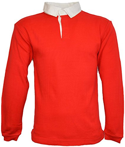 Herren Premium Rugby-Shirts, Baumwolle, Größen XS bis 3 XL – Arbeit Sport Freizeit Gr. Large, RED / WHITE COLLAR