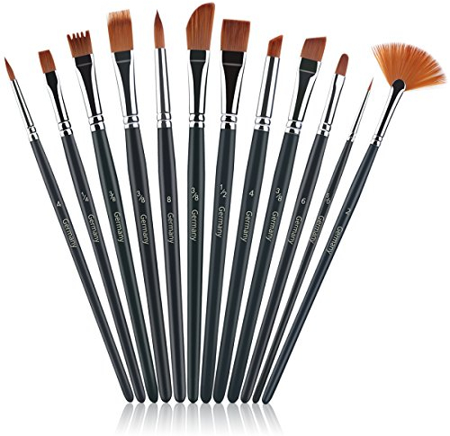 UEETEK 12 Pcs Nylonhaar Ölmalpinsel Fächerpinsel Malerei Pinsel für Künstler Aquarell Acryl Ölmalerei