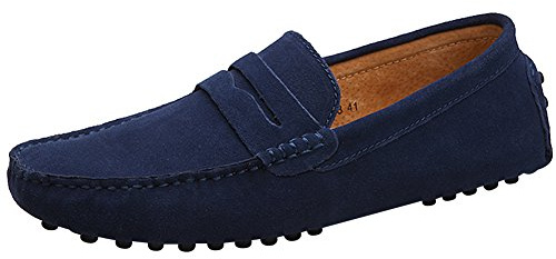 Jamron Män Mocka Läder Penny Loafers Mockasin Tofflor Marinblå EU45.5