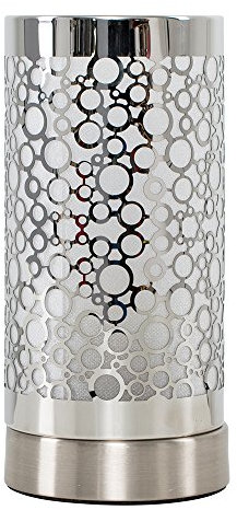 Modern Brushed Chrome Touch Dimmer Bedside Table Lamp with a Silver Chain Design Shade