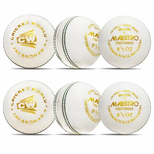 CW Maestro White Cricket Ball Pelota de Cricket de cuero blanco 4 piezas de corte de nivel de club de pelota de calidad de partido bolas de cuero de torneo bola blanca día noche partido bola