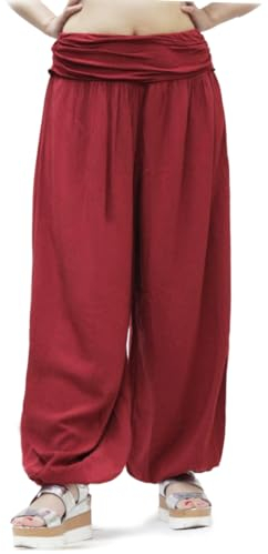 Gloop Damen Pumphose Haremhose Freizeithose Sommerhose Hose in Blumen Muster oder UniFarben HS201701 (DE/NL/SE/PL, Alphanumerisch, XL, 3XL, Regular, Regular, Dunkel.Rot 13090a36)