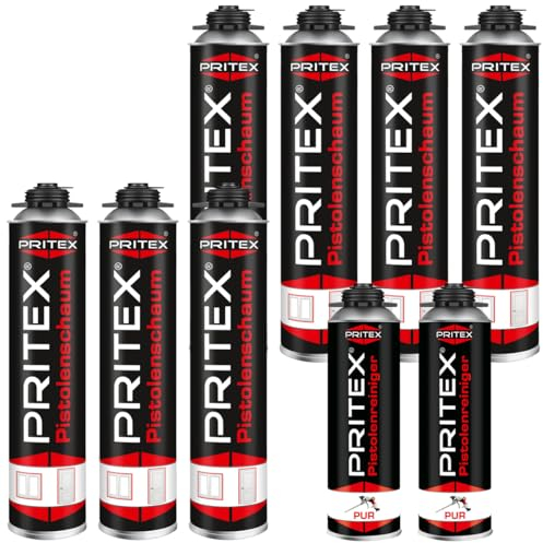 Bauschaum Set 7 x 750ml Pistolenschaum inkl. 2 Pistolenreiniger 500ml PU Schaum Montageschaum