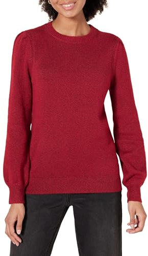 Amazon Essentials Jersey con Cuello Redondo y Hombros Plisados de Tacto Suave Mujer, Rojo Oscuro, S