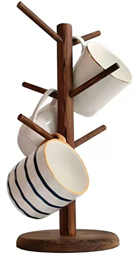 Dorhors Mug Holder Tree,Coffee Mug Rack,Coffee Cup Holder with 6 Hooks,Wood Coffee Mug Holder for Counter,Coffee Bar Accessories and Decor,Coffee Station Organizer(Brown)