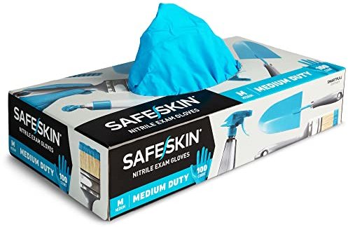 SAFESKIN Nitrile Disposable Gloves, Medium Duty, Medium Size, Powder-Free - For Food Handling, First Aid, Cleaning, Gardening, Crafting - Exam Gloves, 100-Count