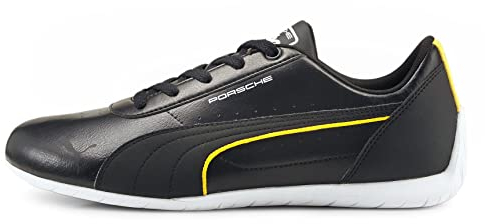PUMA Porsche Legacy Neo Cat Herren-Sportsneaker Design inspiriert von Motorsportschuhen aus Kunstleder mit abgerundetem Absatz und Gummisohle für einfacheres Fahren Schwarz und Zitrone 44