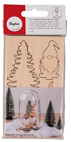 Rayher Holz Steckteile Winter Wichtel, natur, Höhe 8,4 cm, 6 cm ø, Btl. 2 Sets, Holzbausatz gelastert, FSC zertifiziert, Weihnachtsdekoration, 46672505