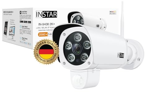 INSTAR IN-9408 2K+ Blanco - Cámara de vigilancia LAN/WiFi con Inteligencia Artificial - cámara Exterior - Wi-Fi de 2,4 GHz y 5 GHz - WPA3 - HomeKit - PIR - detección de Movimiento - ONVIF - RTSP