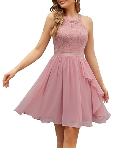 Wedtrend Robe de demoiselle d'honneur pour femme - Sans manches - Robe de cocktail à volants - Robe courte de bal 2024, Rose (Blush), S