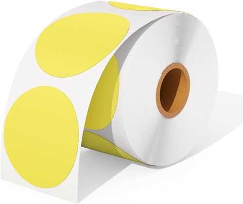 MUNBYN 50x50mm Yellow Circle Thermal Sticker Labels, Self-Adhesive Round Direct Thermal Labels, Multi-Purpose Roll Sticker for DIY Logo Design, QR Code, Name Tag, Inventory-750 Sheet/1 Roll