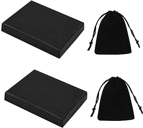 2Pcs Jewelry Gift Box with Velvet Bag Earring Bracelet Ring Necklace Cardboard Kraft Organizer Box Portable Small Gift Boxes with Lids Pendent Case for Birthday Xmas Christmas Wrapping Black