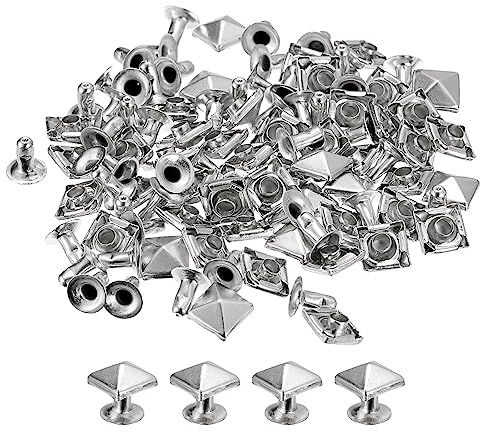 sourcing map 100 Sets Quadratische Nieten Stachel Niete 7mm DIY Metall Leder Spike Nieten für leder Punk Pyramid Nieten Ledercraft Dekoration für Bekleidung Gürtel Taschen Schuhe Silber Ton