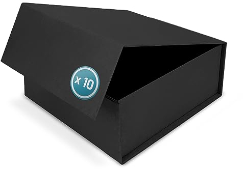 Verpackungswelt Geschenk-Box mit Deckel | 20x20x12 cm (10er Pack) | Geschenk-Karton mit Magnet-Verschluss | Perfekt für Geburtstag, Hochzeit, Weihnachten, Geburt | Geschenk-Verpackung in Schwarz Natur