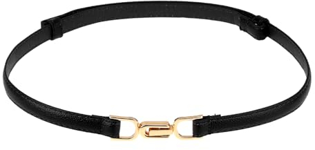 MOZEAT LENS Schmaler Taillengürtel Damen Gürtel Schmal Kleid Verstellbarer Dünner Gürtel Schmaler Ledergürtel Gold Metallschnalle Schwarz Damen Skinny Gürtel 95 x 1,5 cm PU Leder Gürtel Jeans
