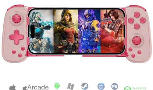 Phone Game Controller for iPhone/Android/PC/Switch, Play COD, Genshin, Diablo, Support Streaming on PS5/PS4/Xbox/PC Console, Cloud Gaming Wireless Gamepad Joystick, Turbo/6-Axis Gyro/Dual Motor, Pink