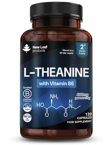 L Theanine Enriched with Vitamin B6 - High Strength L-Theanine Capsules 400mg Natural Nootropics from Green Tea - 120 Vegan Capsules - Made in The UK Supplements by New Leaf