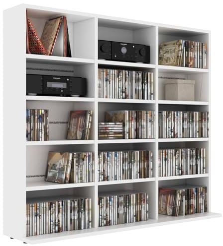 Gecheer Tekniskt trä-CD-skåp, CD-torn, DVD-förvaringsskåp med 15 öppna fack, CD- och DVD-hylla, för vardagsrum, sovrum, kontor, 102 x 23 x 89 cm