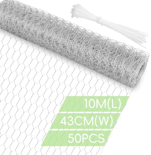 Flintronic Grillage à Mailles, 43cmx10m Épaisseur Fil 0.5mm Maille 25x15mm, Grillage a Poule, Grille métallique Volière Acier Galvanisé,pour Projet d'Artisanat De Bricolage Ou Filet De Jardin en Métal