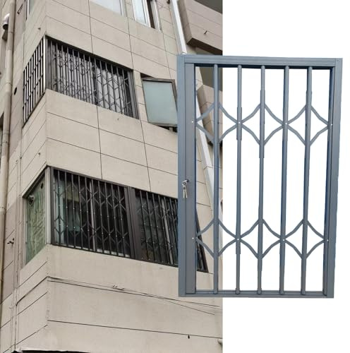 UrbanUp Reja Ventana Barra de Seguridad Extensible para Puertas Correderas con Cerradura, Vallas de Seguridad para Ventanas Antirrobo, Barra de Protección para Ventanas(W60xH60cm/24x24in)