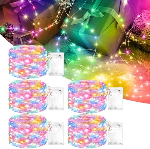 Peasur 5 Pezzi Lucine Led Decorative a Batteria con Timer, 3M 30 LED Scintillio Luci Led a Batteria, Impermeabile Mini Stringa Led Battery per Interni e Esterni, Natale, Feste, Multicolore