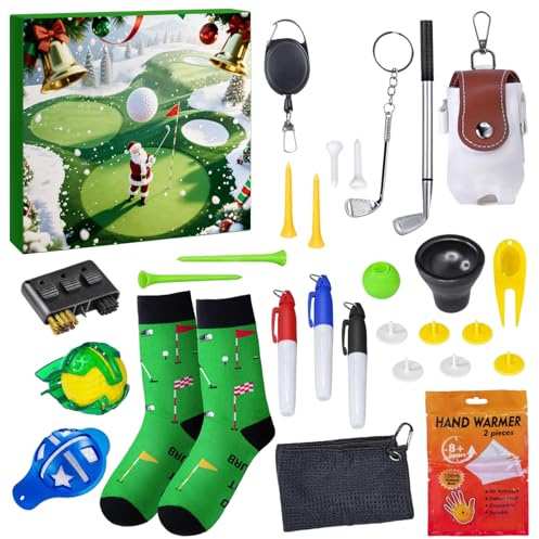 Conto di Natale con motivo golf, 24, conto alla rovescia di Natale, per mazze da golf, per uomini, ragazzi, adulti e ragazzi