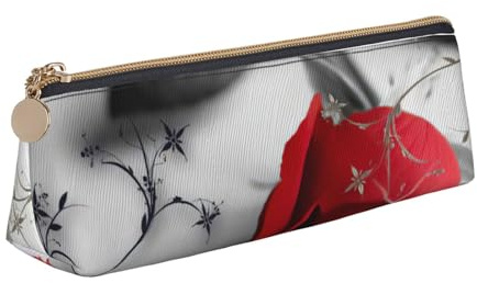KLJnmbb Red Rose 1 Print Elegant Pencil Case Large Capacity Triangle Pouch with Zipper for Writing Tools