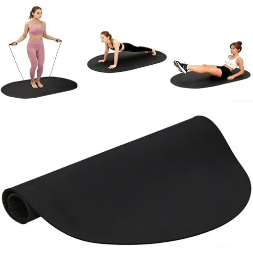 bimiti hopprepmatta, 140 x 90 cm, sportmatta, fitnessmatta, halkfri tjocklek 7 mm, stötdämpande Jump Repmatta, oval gymnastikmatta för rephoppning, yoga, träning (svart)