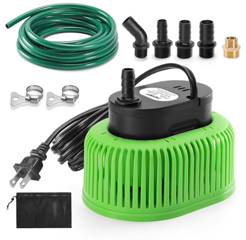 FIDISP Pool Cover Pumps, 850 GPH Above Ground Pool Cover Pump With 5 Hose Adapters, 20 FT Drain Hose, 25 FT Power Cord, Water Pump for Pool Draining for Drainage of Pool Covers, Ponds and Tubs(Green)
