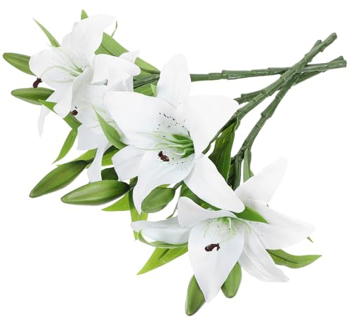 OSALADI Bouquet di Gigli Artificiali Realistici 4 Pezzi Fiori di Giglio Finti Bianchi Decorazione per Matrimoni e Casa Bouquet Decorativo Riutilizzabile per Tavolo e Festa