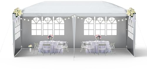 HENGMEI Gartenlauben Gartenzelt 3x6 m Partyzelt mit 6 SeitenteilenFenstern Gartenpavillon mit Stahlrahmen, UV- & Sonnenschutz, Pavillon für Garten, Hochzeit, Grillparty, Terrasse, Camping, Grau