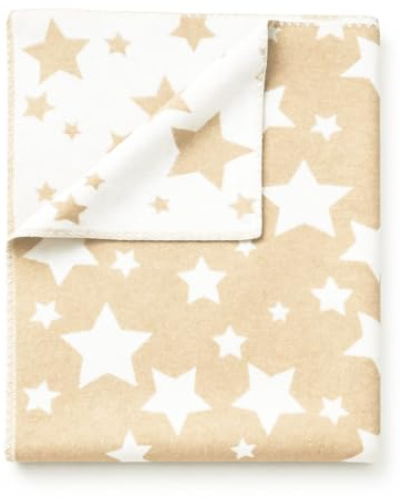 TextilBase Babyfilt av 100 % bomull, gosig filt för pojkar och flickor, 100 x 140 cm babyfilt för barnvagn/krypfilt, mjuk barnfilt som födelsegåva för nyfödda (beige stjärnor)