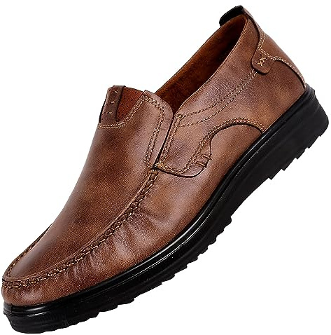 Generiska affärsskor herr svarta breda, herrläderskor casual sneakers, arbetsskor stor storlek slip-skor PU-läder monkstrap-skor enfärgade halvskor mjuk sula båtsportskor, kaki, 44 EU