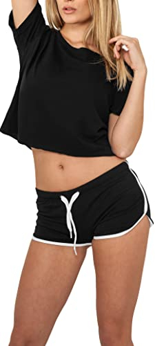 Urban Classics Damen Ladies French Terry Hotpants Short, Mehrfarbig (blk/wht 50), 36 (Herstellergröße: S)