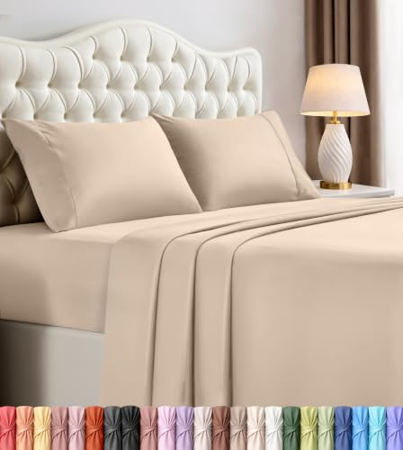 Utopia Bedding Queen Size Sheet Set – 4 Piece Bed Sheets, Soft and Breathable Microfiber, Includes 1 Fitted Sheet, 1 Flat Sheet and 2 Pillowcases – Oeko Tex (Beige)