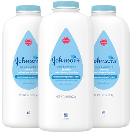 Johnson's Baby Powder with Naturally Derived Cornstarch, Aloe & Vitamin E., Hypoallergenic, No Added Parabens & Dyes for Gentle Baby Skin Care, 22 oz, Baby Essentials, 3 Pack