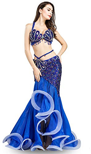 ROYAL SMEELA Set di Costumi di Danza del Ventre Gonna Gonna Bra Lussuoso Bling Paillettes Drill Design Gonna a Sirena Danzante Abbigliamento da Ballo Professionale da Donna