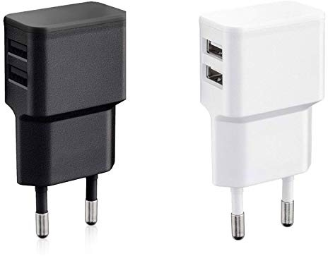 Wicked Chili 2X Dual USB Ladegerät (Weiß und Schwarz) 12W / 2,4A Pro Series Universal Netzteil für Handy, Watch, Powerbank und Bluetooth Speaker, 2-Fach Netzstecker (90°)
