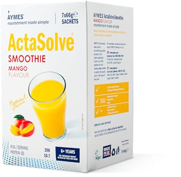 AYMES - ActaSolve Smoothie - Mango - 7 Servings - Vegan-Friendly Nutritional Powder - Gluten Free - Suitable for Adults and Children Aged 3+