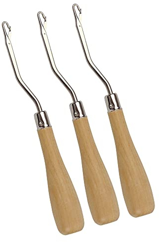 3 Pcs ​6.5 Inch Wooden Bent Crochet Latch Hook Knitting Tool for Rug Hook Making Wig Designing and Other Craft