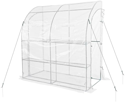 BPS 7 x 3 x 7 FT Lean to Greenhouse with Shelves, White