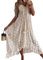 CUPSHE Robe d'été pour Femme Boho Maxi à Lacets avec Pompon col en V évasé à Volants Robes de Plage Beige M