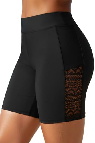 Black 7 Swim Shorts Women - High Waisted Swimsuit Shorts Tummy Control Bathing Suit Lace Bottom with Liner XXL