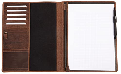 Roberto Romano 48216 - Schreibmappe DIN A4, Organisationsmappe aus Echtleder, Konferenzmappe für DIN A4 Block, Stiftschlaufe und 6 Kreditkartenfächer, Orgamappe ca. 32 x 26 cm, Braun