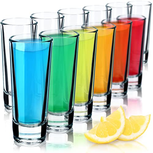 KADAX Snapsglas, shotglas-set av natriumkalciumglas, diskmaskinssäkra likörglas, snapsglas med tjock botten för whisky, tequila, vodka (transparent, 12 stycken)