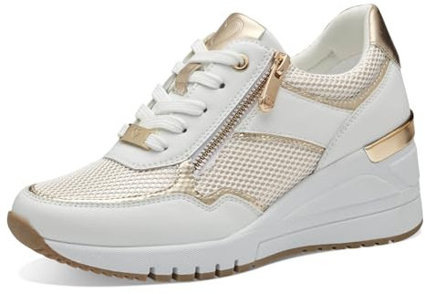 MARCO TOZZI Damen Wedge Sneaker mit Reißverschluss Vegan, Mehrfarbig (White Gold), 41 EU