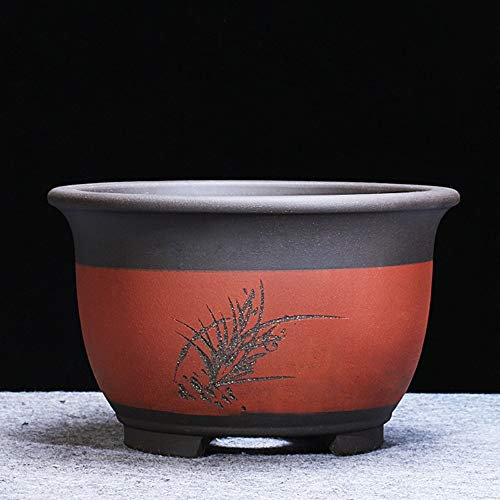 Purple Sand Flower Pot Green Cactus Orchid Pot Classical Large Medium and Small Flower Planter Round Ceramic Succulent Planter Pot Suitable for Indoor Longevity Flowers Cyclamen Orchid