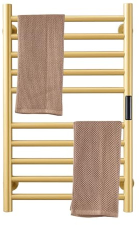 XMGJ Sèche-Serviettes Electrique Chauffant Mural, Porte-Serviettes 10 Barres avec Minuterie Intégrée, Chauffe-Serviettes en Acier Inoxydable 304 pour Salle De Bain, 115 W, Doré,Plug in
